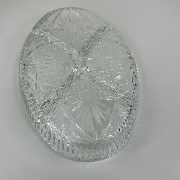 Libbey Clarion Clear Glass Divided Oval Serving Tray With Starburst Design - Picture 7 of 7